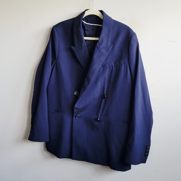 COS Regular-Fit Double-Breasted Wool Blazer Navy - Picture 9 of 15
